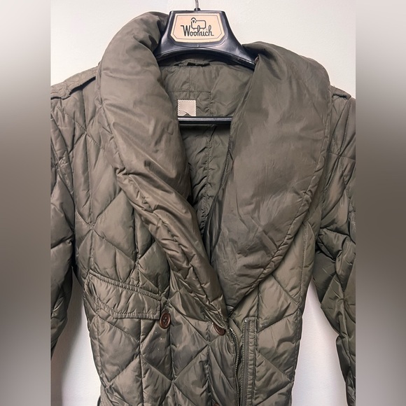 Add Down Puffer green khaki belted Coat size small - Picture 10 of 10